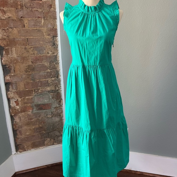 NWT J.Crew Factory J.Crew Petite Tiered Ruffle Midi
Dress P4 Green - Picture 6 of 7